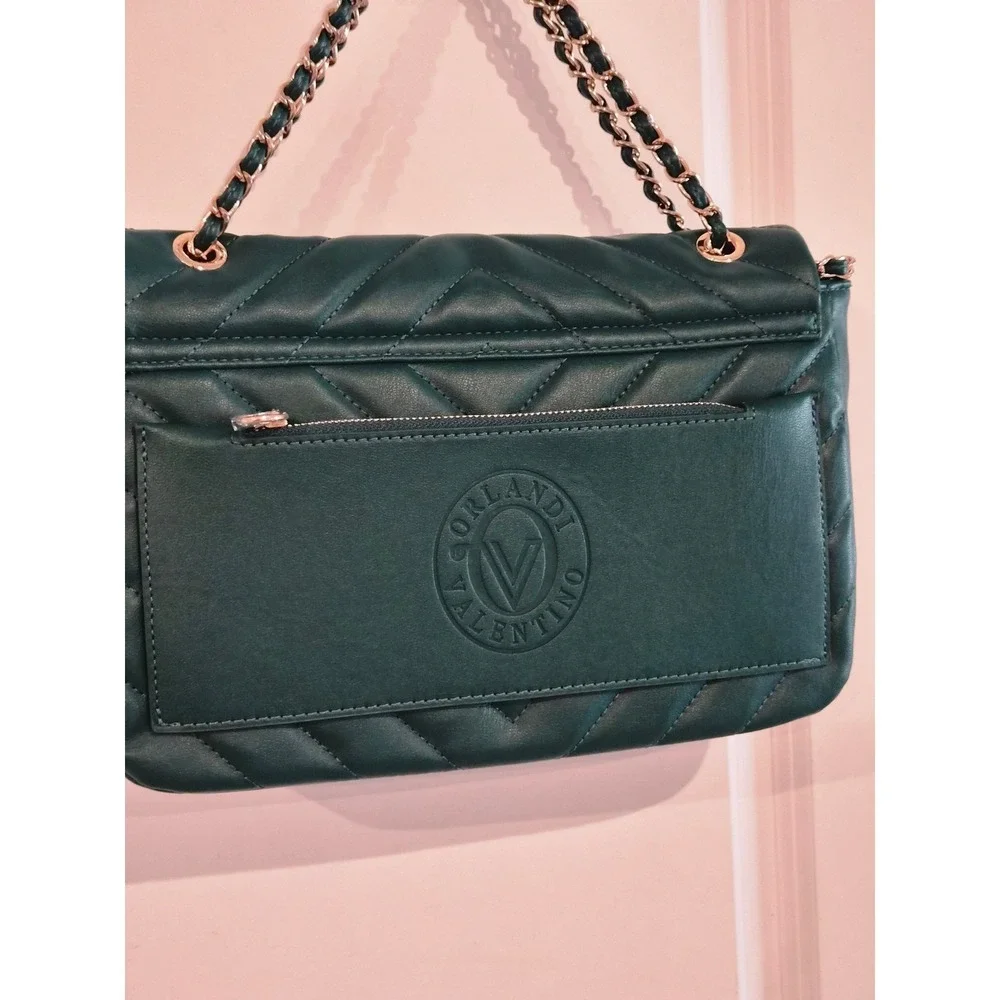 Valentino Orlandi Forest Green Quilted Leather Shoulder Bag V-3009 Italy NWT